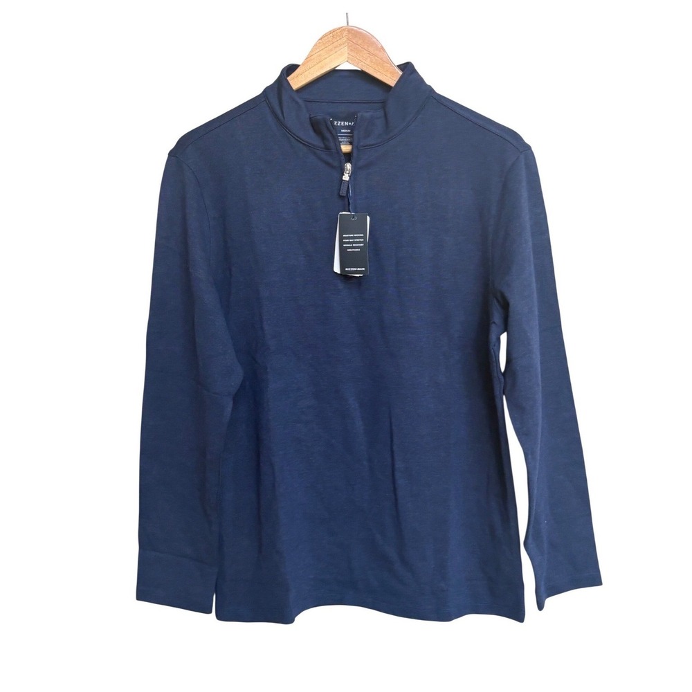 NWT Mizzen+Main ProFlex Navy Quarter Zip Pullover Sweater Mens Medium Regular
